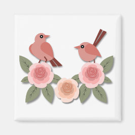Íman Pássaros e Rosas de flores, cor-de-rosa,