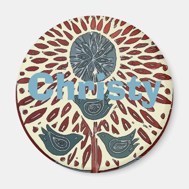 Íman Pássaros no Abstrato de Árvore, adicione nomes ou  (Frente)