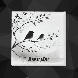 Íman Pássaros Simples Pretos e Brancos Povoando em Árvo