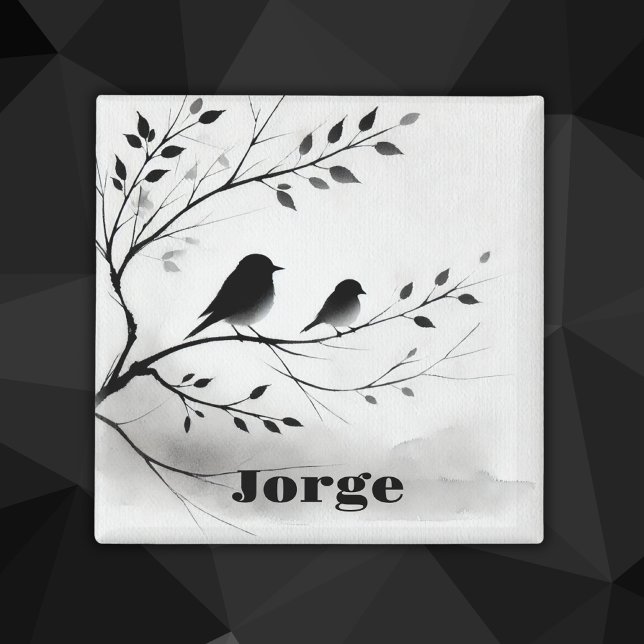 Íman Pássaros Simples Pretos e Brancos Povoando em Árvo (Criador carregado)