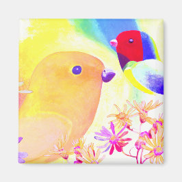 Íman Pássaros Vibrantes de Tinta Tie-Dye