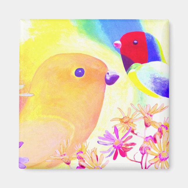 Íman Pássaros Vibrantes de Tinta Tie-Dye (Frente)