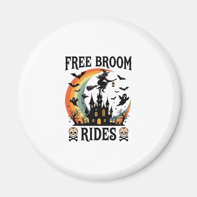 Íman Passeios de vassoura grátis Halloween Bruxa Castel (Frente)