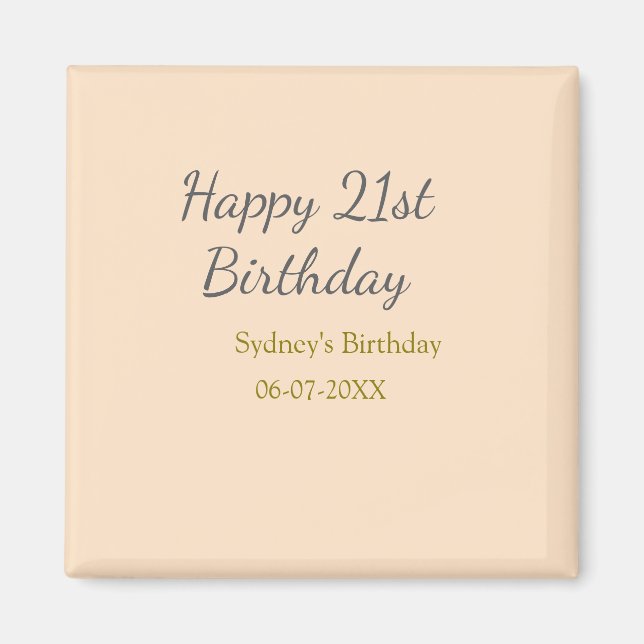 Íman Pastel orange gray happy 21st birthday name date (Frente)