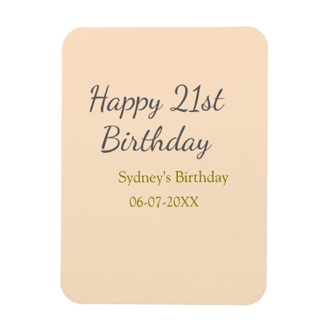 Íman Pastel orange gray happy 21st birthday name date (Vertical)