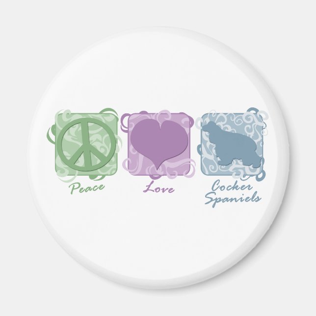 Íman Pastel Peace, Love e Cocker Spaniels (Frente)