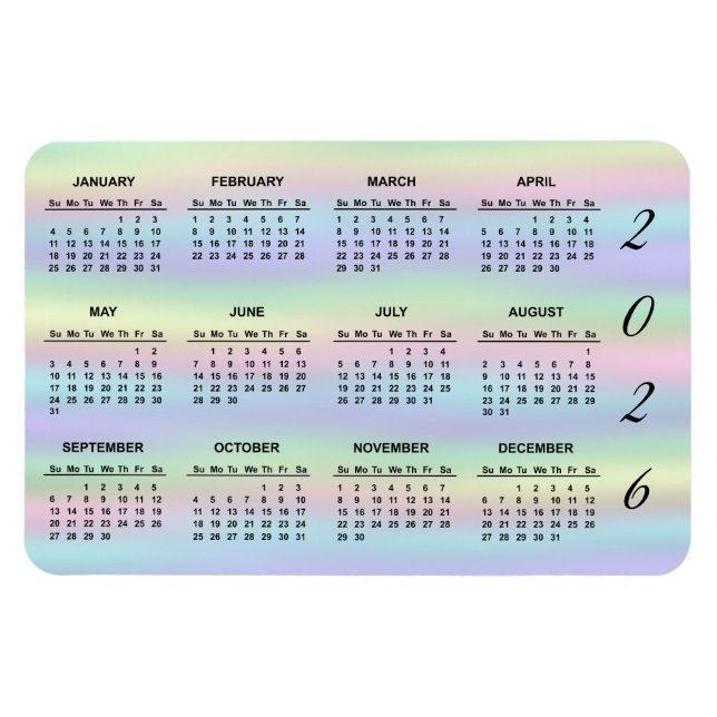 Íman Pastel Rainbow Holographic | Calendário 2021 (Horizontal)