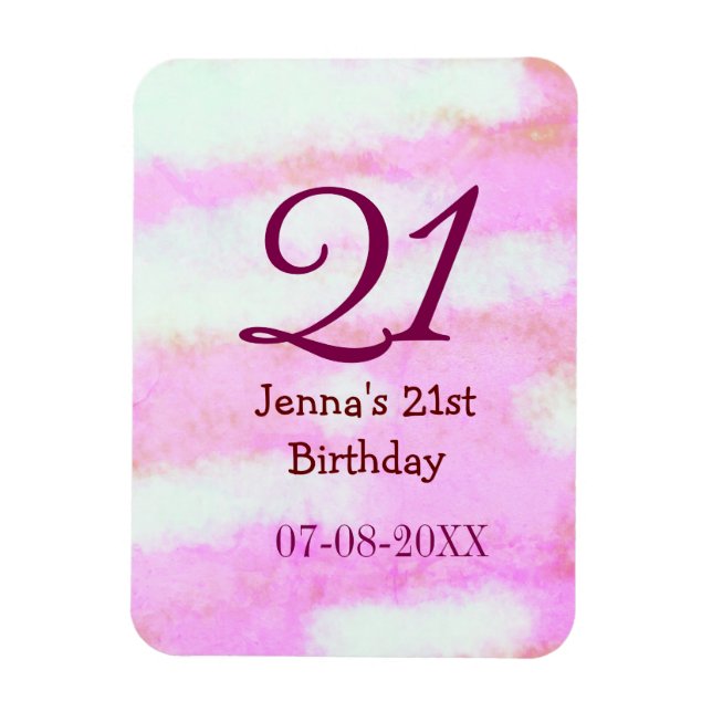 Íman Pastel rosa verde simples nome data 21º aniversári (Vertical)