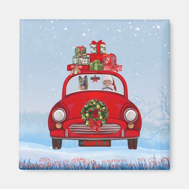 Íman Pastor Alemão no carro com Papai Noel (Frente)