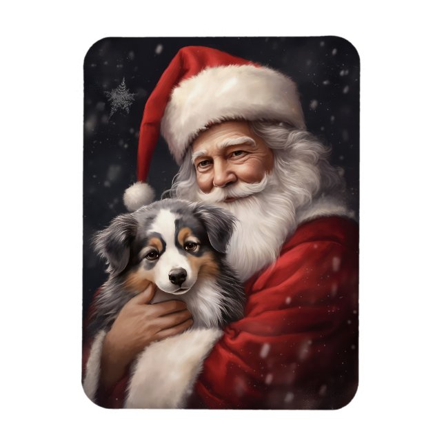 Íman Pastor Australiano com Papai Noel Natal (Vertical)