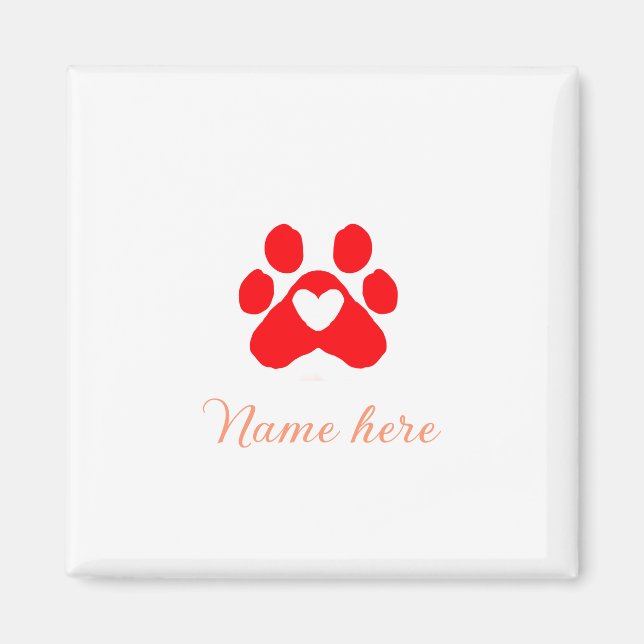 Íman Pata de cachorro coração vermelho adicionar nome t (Frente)