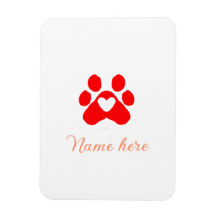 Íman Pata de cachorro coração vermelho adicionar nome t