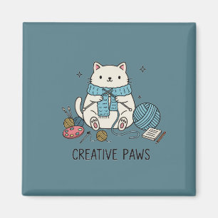 Íman Patas Criativas Tricô Gato Branco Aceno de Cacheco