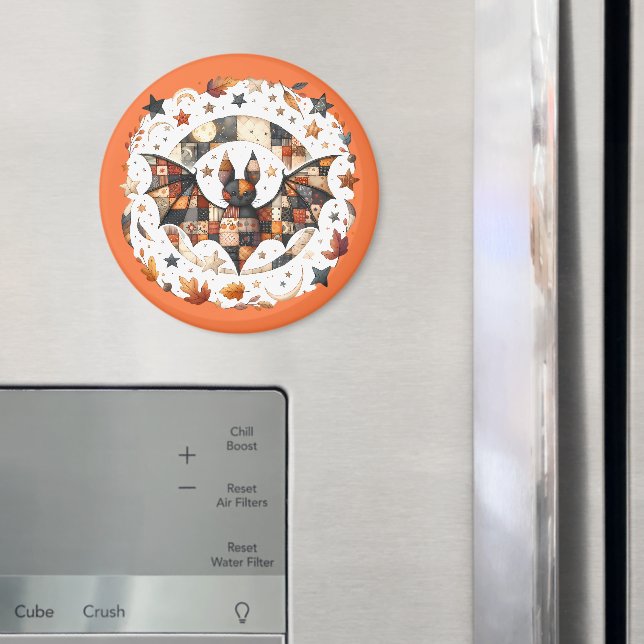 Íman Patchwork Halloween Bat nas Colunas do Outono (In Situ (Fridge))