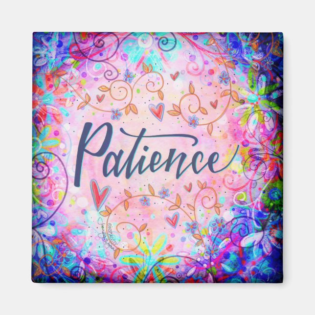 Íman Patience Pink Floral Trendy Whimsical Inspiring (Frente)
