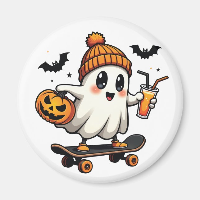 Íman Patinação de Halloween Pumpkin Spice Ghost Fall (Frente)