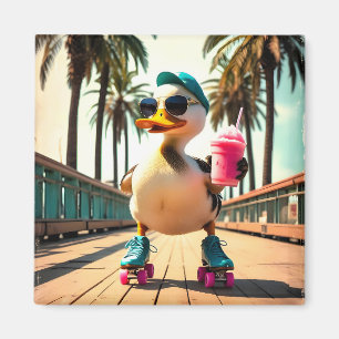 Íman Pato Patinador Divertido Verão Retro 