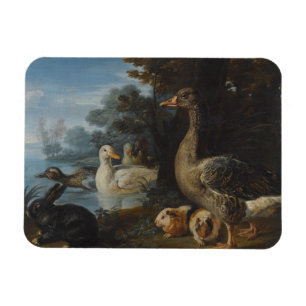 Íman Patos pintados e um coelho em uma paisagem flutuad