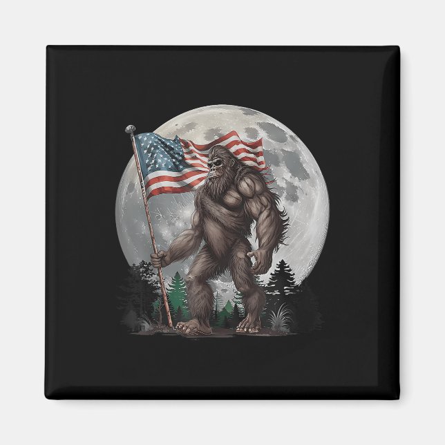 Íman Patriot Sasquatch Bigfoot Merica USA Flag Lua 4ª (Frente)
