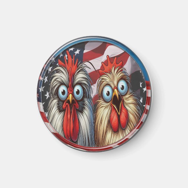 Íman "Patriotic Silkie Chickens" Funny Magnet (Frente)