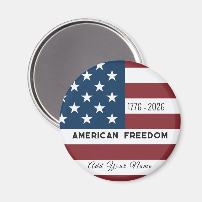 Íman Patriotic US Flag Custom Text Name (Front/Back)