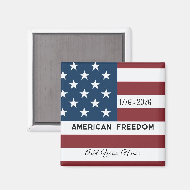 Íman Patriotic US Flag Custom Text Name (Front/Back)