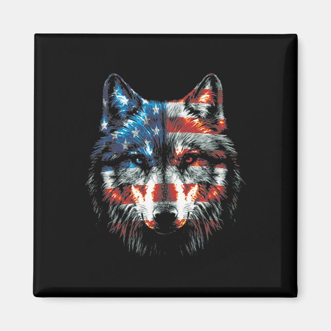 Íman Patriótico 4 de julho Wolf American Flag Wolf L (Frente)