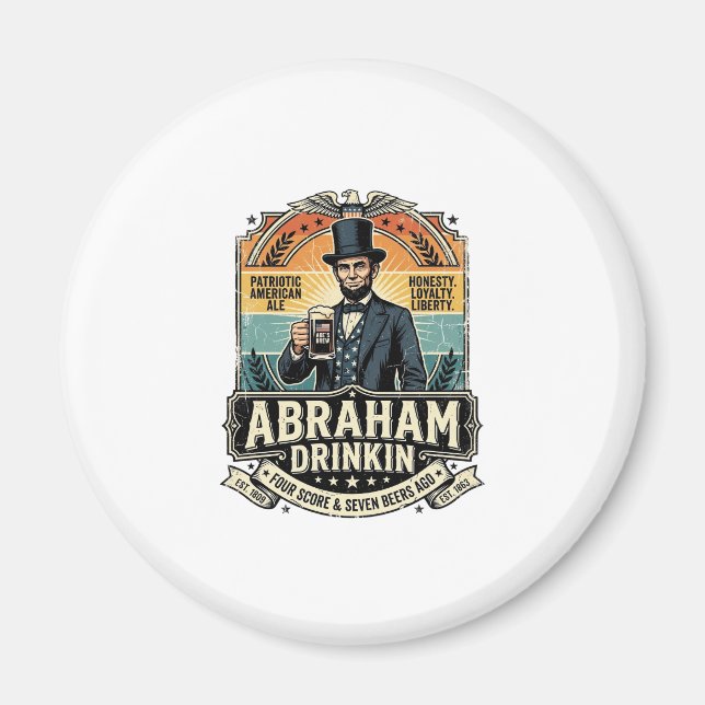 Íman Patriótico Abraham Bebendo Retrô Desgastado (Frente)
