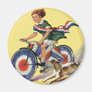 Íman Patriotismo do vintage, menina que monta uma
