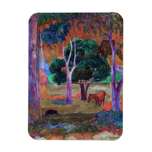Íman Paul Gauguin - Paisagem com um Porco e um Cavalo (Vertical)