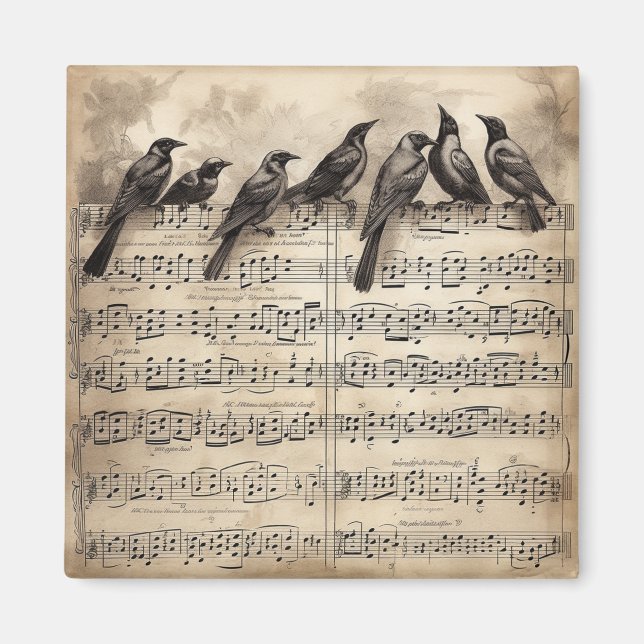 Íman Pauta Musical de Pássaros Cantores Vintage (Frente)