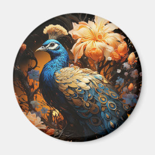Íman Pavão Azul e Dourado Gerado por IA