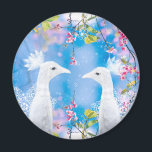 Íman Pavão branco e sakura florescente / Amor romântico<br><div class="desc">A incrível criação artística de um pássaro de pavão no fundo da sakura árvore e flores rosa é um presente maravilhoso para seu amado ou parente. É perfeito para um Aniversário,  Chá de fraldas,  Dia de os namorados,  Casamento e Festa de noivado</div>