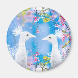 Íman Pavão branco e sakura florescente / Amor romântico