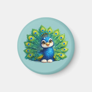 Íman Pavão Fofo com Olhos Grandes Design de Pássaro Kaw