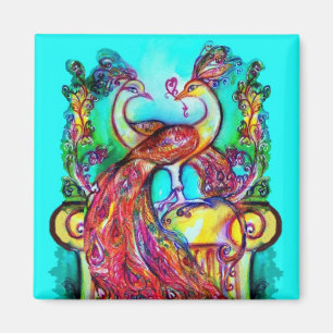 Íman PAVÕES ENAMORADOS  MONOGRAMA vermelho azul turques