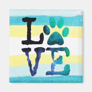 Íman Paw print Love Dog Teal and Yellow Magnet
