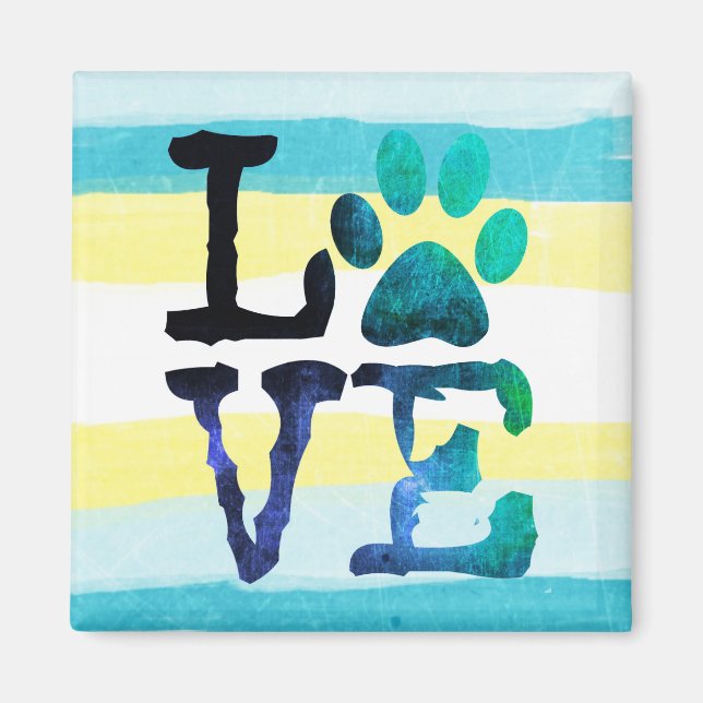 Íman Paw print Love Dog Teal and Yellow Magnet (Frente)