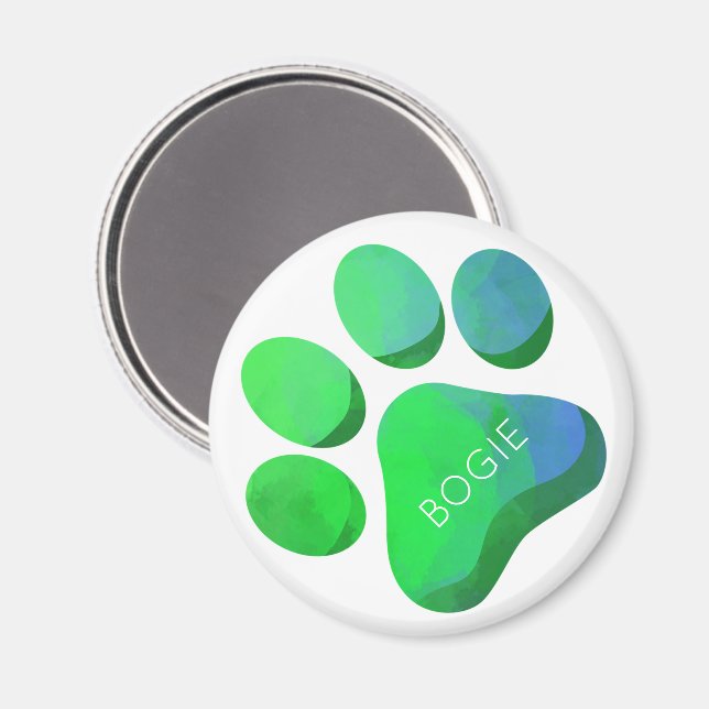 Íman Paw Print Pets NAME Blue Green Dog Cat (Front/Back)