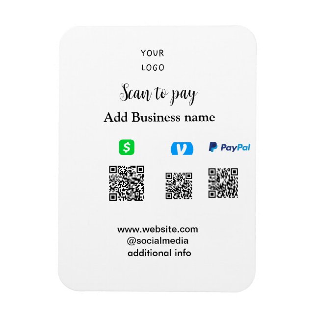 Íman Paypal Cashapp venmo scanear para pagar QR adicion (Vertical)