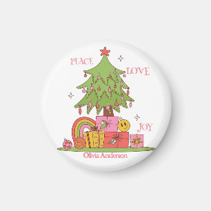 Íman Paz, Amor e Alegria - Bela Árvore de Natal Retro
