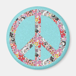 Íman Paz de flower power mim splatter ciano