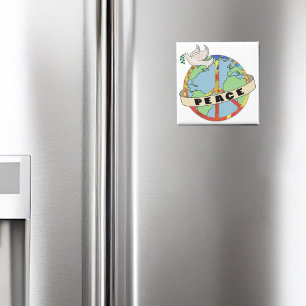 Íman Paz Mundial Retrorativa Desenhada à Mão com a Port