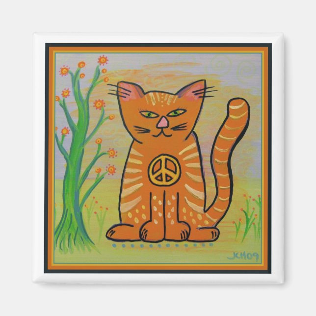 Íman Peace Cat com Flores (Frente)