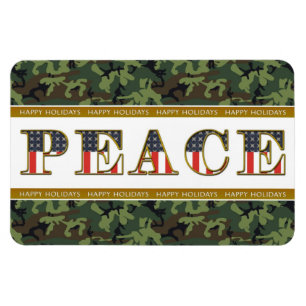 Íman Peace Happy Holidays Camo Square Magnet