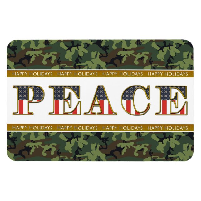 Íman Peace Happy Holidays Camo Square Magnet (Horizontal)