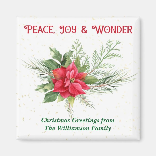 Íman Peace Joy & Wonder Red Poinsettia Christmas (Frente)