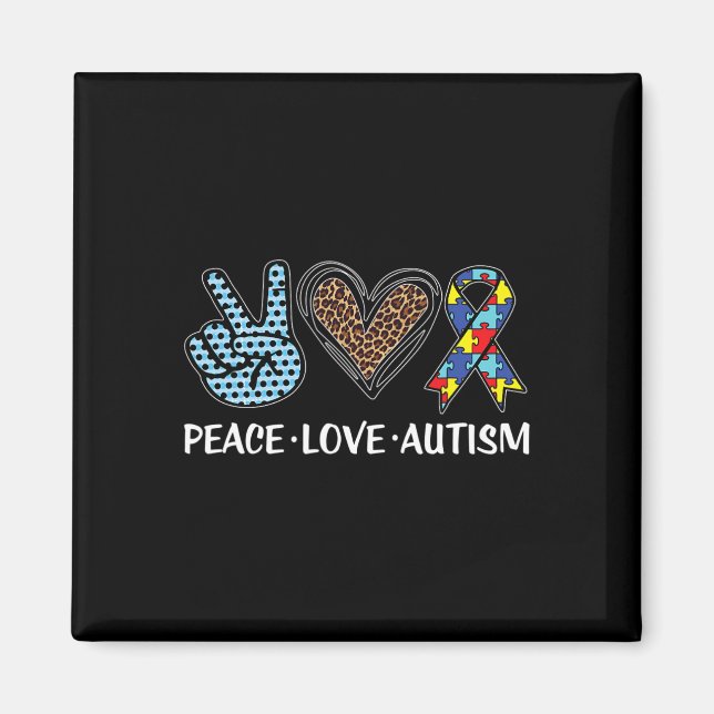 Íman Peace Love Autism Quebra-cabeça Pizes Ribbon Autis (Frente)