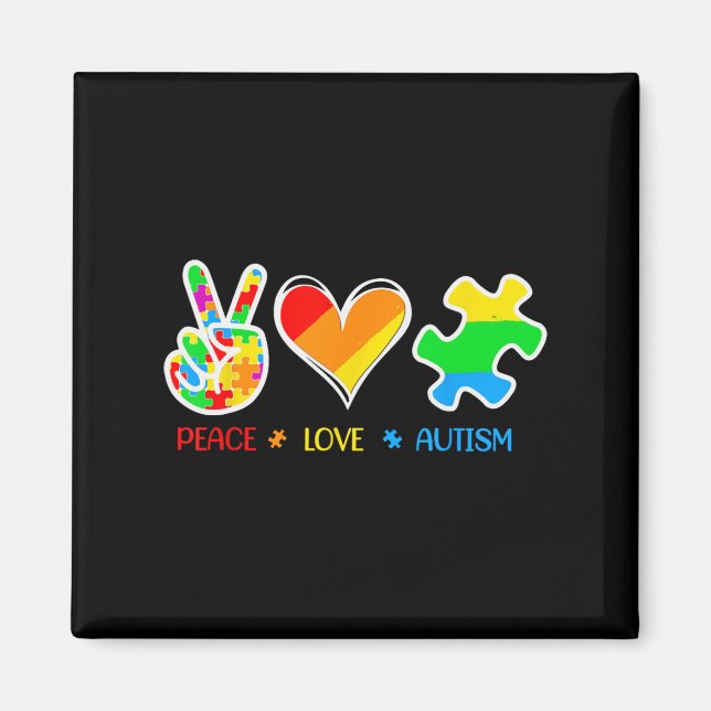 Íman Peace Love Autism Quebra-cabeça Pizes Ribbon Autis (Frente)
