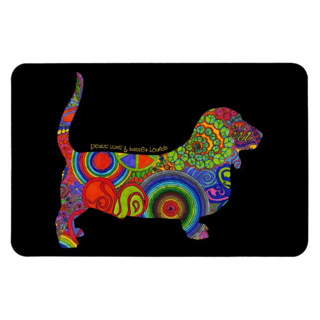 Íman "Peace Love & Basset Hounds", Pop Art Magnet (Horizontal)